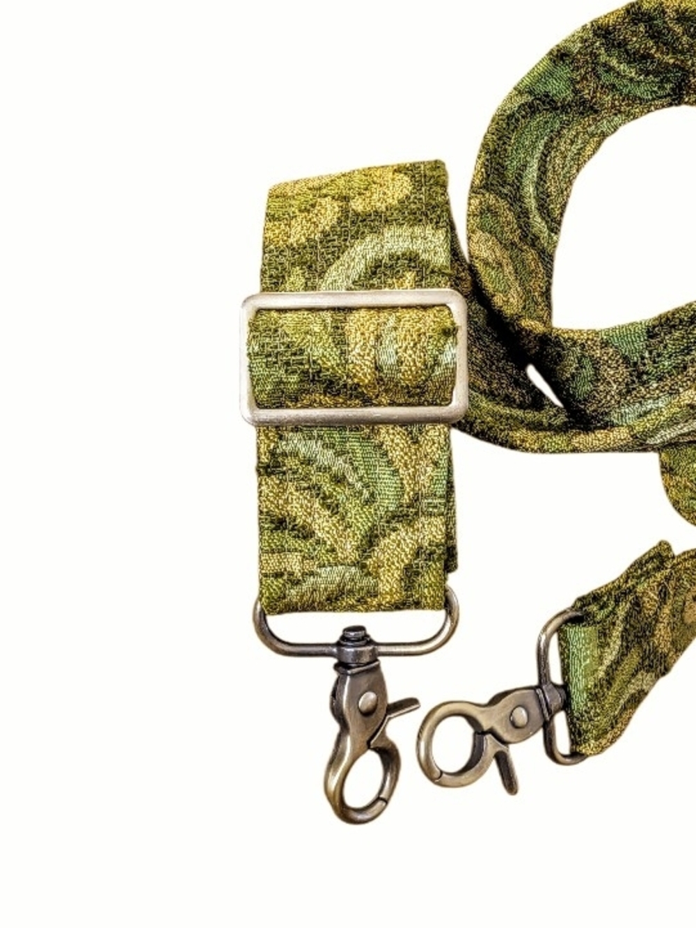 Handmade Green Floral Brocade Adjustable Bag STRAP– 48" Max Length - Picture 2 of 5